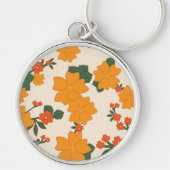 オレンジ色の花、花柄、花柄 キーホルダー (正面)