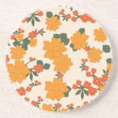 オレンジ色の花、花柄、花柄 コースター (正面)