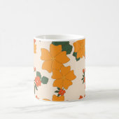 オレンジ色の花、花柄、花柄 コーヒーマグカップ (中央)