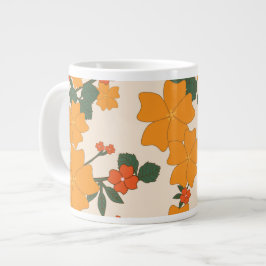 オレンジ色の花、花柄、花柄 ジャンボコーヒーマグカップ