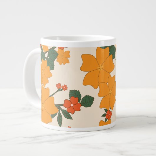オレンジ色の花、花柄、花柄 ジャンボコーヒーマグカップ (正面左)