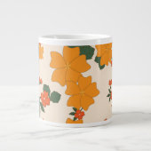 オレンジ色の花、花柄、花柄 ジャンボコーヒーマグカップ (正面)