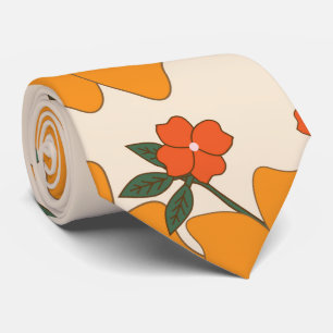 オレンジ色の花、花柄、花柄 ネクタイ