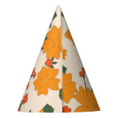 オレンジ色の花、花柄、花柄 パーティーハット (裏面)