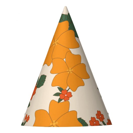 オレンジ色の花、花柄、花柄 パーティーハット (正面)