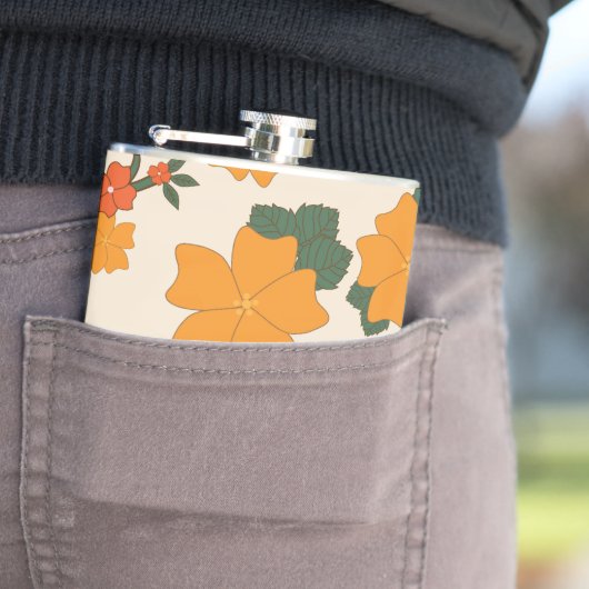 オレンジ色の花、花柄、花柄 フラスク (インサイチュ)