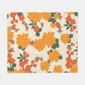 オレンジ色の花、花柄、花柄 フリースブランケット (正面(横))