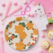 オレンジ色の花、花柄、花柄 ペーパープレート (パーティー)