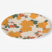 オレンジ色の花、花柄、花柄 ペーパープレート (アングル)