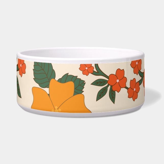 オレンジ色の花、花柄、花柄 ボウル (正面)