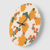 オレンジ色の花、花柄、花柄 ラージ壁時計 (傾斜)