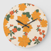 オレンジ色の花、花柄、花柄 ラージ壁時計 (正面)