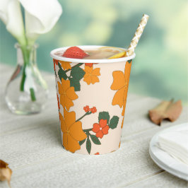 オレンジ色の花、花柄、花柄 紙コップ