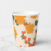 オレンジ色の花、花柄、花柄 紙コップ (裏面)