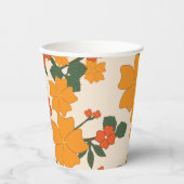 オレンジ色の花、花柄、花柄 紙コップ (正面)