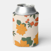 オレンジ色の花、花柄、花柄 缶クーラー (缶正面)