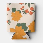 オレンジ色の花、花柄、花柄 缶クーラー (正面)