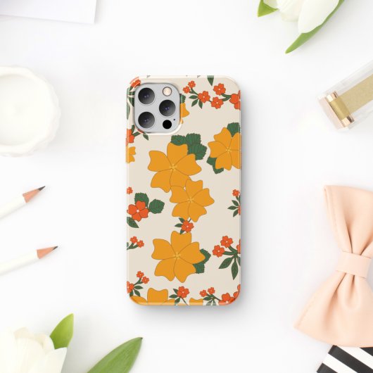 オレンジ色の花、花柄、花柄 Case-Mate iPhoneケース