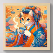 オレンジ色の茶を入れた日本の芸者 ポスター