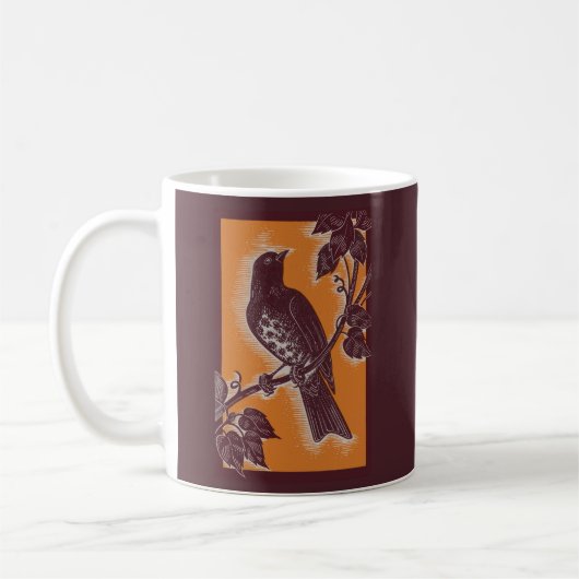 オレンジ色の茶色いツグミ コーヒーマグカップ (左)