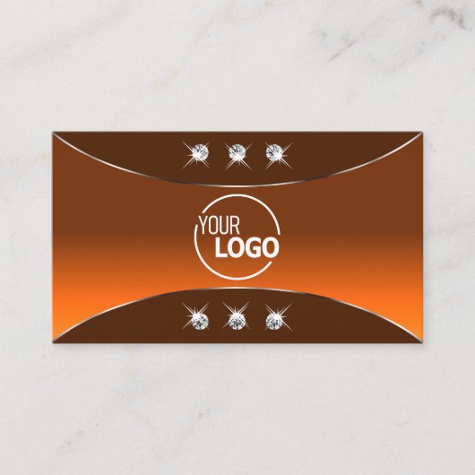 オレンジ色の茶色とシルバーデコールの宝石とロゴ 名刺 (正面)