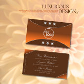 オレンジ色の茶色とシルバーデコールの宝石とロゴ 名刺