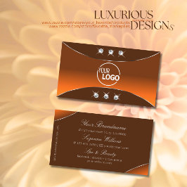 オレンジ色の茶色とシルバーデコールの宝石とロゴ 名刺