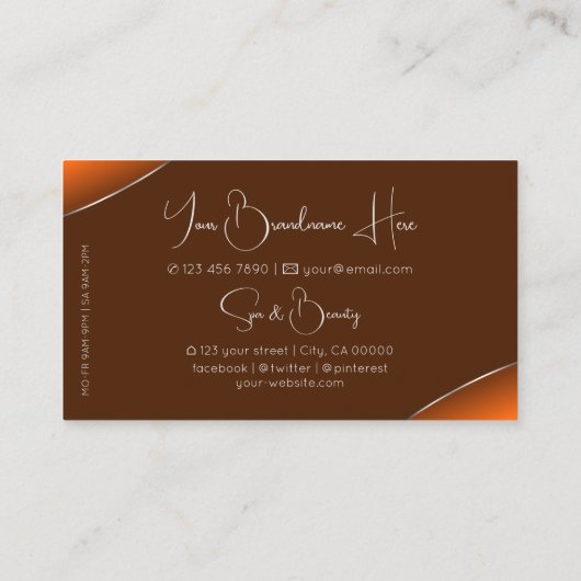 オレンジ色の茶色とシルバーデコールの宝石と写真 名刺 (裏面)