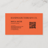 オレンジ色の茶色のチェッカーボードパターンQRコードハンドメイド 名刺 (裏面)