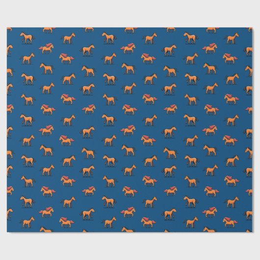 オレンジ色の茶色の漫画の馬のパターンキッドB'dayギフト ラッピングペーパー (フラット)