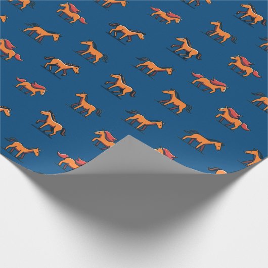 オレンジ色の茶色の漫画の馬のパターンキッドB'dayギフト ラッピングペーパー (角)