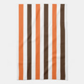 オレンジ色の茶色の縦ストライプ線のパターン キッチンタオル (縦)