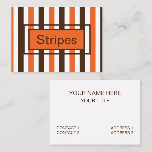 オレンジ色の茶色の縦ストライプ線のパターン 名刺 (正面/裏面)