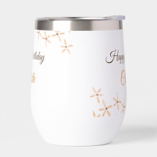 オレンジ色の茶色の花のハッピーバースデー追加の名前のかわいこちゃん (左面)