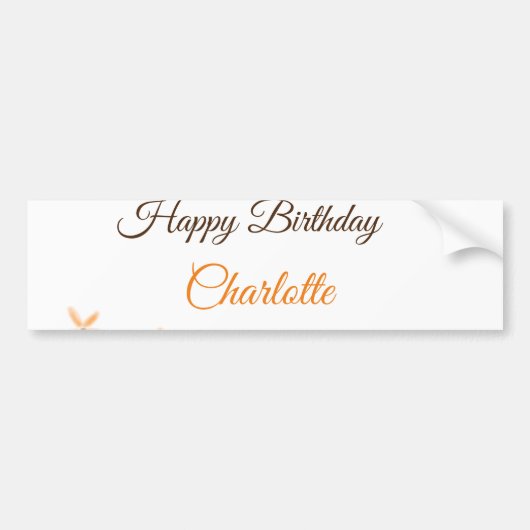 オレンジ色の茶色の花のハッピーバースデー追加の名前のかわいこちゃん バンパーステッカー (正面)