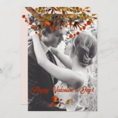 オレンジ色の茶色の葉のオーバーレイ自分の写真を追加 シーズンカード (正面/裏面)