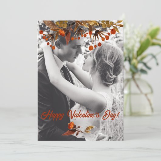 オレンジ色の茶色の葉のオーバーレイ自分の写真を追加 シーズンカード (スタンド正面)