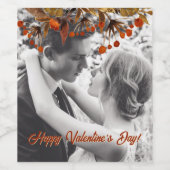 オレンジ色の茶色の葉のオーバーレイ自分の写真を追加 ワインラベル (シングルラベル)