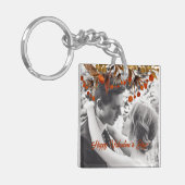 オレンジ色の茶色の葉バレンタイン自分の写真を追加 キーホルダー (正面左)