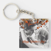 オレンジ色の茶色の葉バレンタイン自分の写真を追加 キーホルダー (正面)