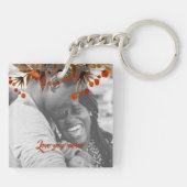 オレンジ色の茶色の葉バレンタイン自分の写真を追加 キーホルダー (裏面)