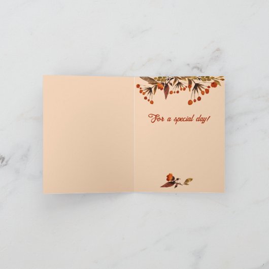 オレンジ色の茶色の葉バレンタイン自分の写真を追加 シーズンカード (内部)