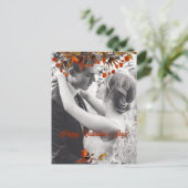 オレンジ色の茶色の葉バレンタイン自分の写真を追加 シーズンポストカード (スタンド正面)