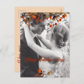 オレンジ色の茶色の葉バレンタイン自分の写真を追加 シーズンポストカード (正面/裏面)