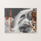 オレンジ色の茶色の葉バレンタイン自分の写真を追加 ジグソーパズル (横)