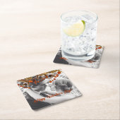 オレンジ色の茶色の葉バレンタイン自分の写真を追加 スクエアペーパーコースター (インサイチュ)