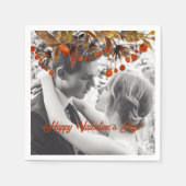 オレンジ色の茶色の葉バレンタイン自分の写真を追加 スタンダードカクテルナプキン (正面)