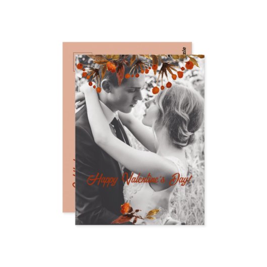 オレンジ色の茶色の葉バレンタイン自分の写真を追加 ポストカード (正面/裏面インサイチュ)