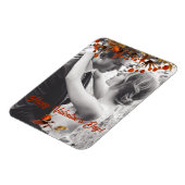 オレンジ色の茶色の葉バレンタイン自分の写真を追加 マグネット (左側)