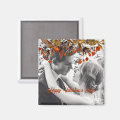 オレンジ色の茶色の葉バレンタイン自分の写真を追加 マグネット (正面/裏面)